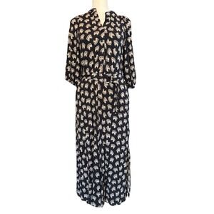 Ann Taylor Midi Dress 00 Petite Navy Equestrian Print Belted Lined 3/4 Sleeve